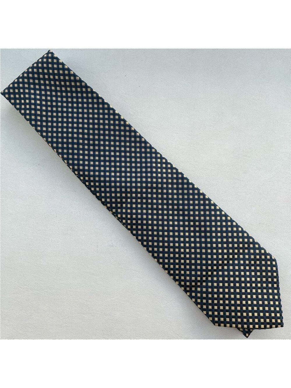 CHARVET Place Vendome Mens 100% Silk Neck Tie Two Tone Diamond Motif Navy Gold